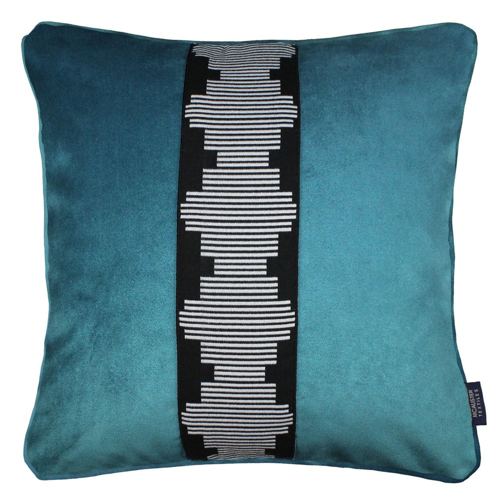 McAlister Textiles Maya Striped Blue Teal Velvet Cushion Cushions and Covers Polyester Filler 43cm x 43cm 