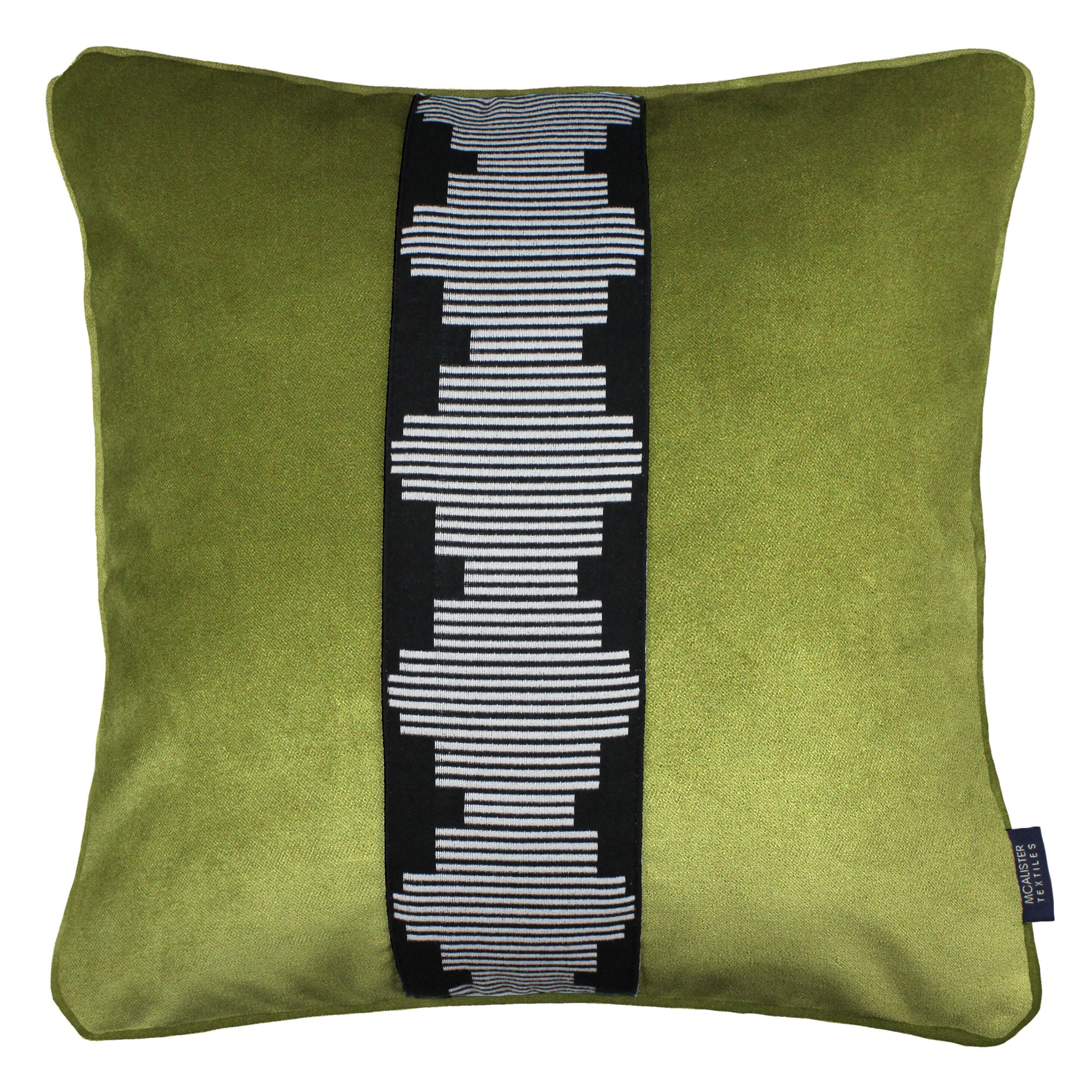 McAlister Textiles Maya Striped Lime Green Velvet Cushion Cushions and Covers Polyester Filler 43cm x 43cm 