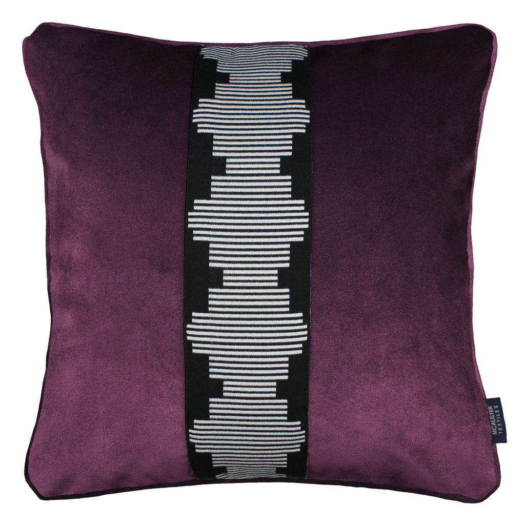 McAlister Textiles Maya Striped Aubergine Purple Velvet Cushion Cushions and Covers Polyester Filler 43cm x 43cm 