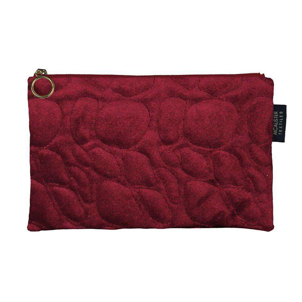 McAlister Textiles Pebble Pattern Red Velvet Makeup Bag - Large Clutch Bag 