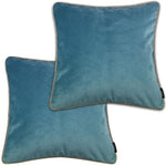 Load image into Gallery viewer, McAlister Textiles Matt Duck Egg Blue Velvet 43cm x 43cm Contrast Piped Cushion Sets Cushions and Covers Cushion Covers Set of 2 
