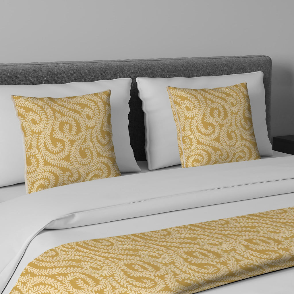 McAlister Textiles Little Leaf Ochre Yellow Bedding Set Bedding Set Runner (50x165cm) + 1x Cushion Cover 