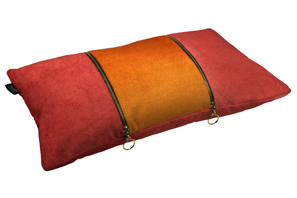 McAlister Textiles Decorative Double Zip Orange + Rust Red Velvet Pillow Pillow 
