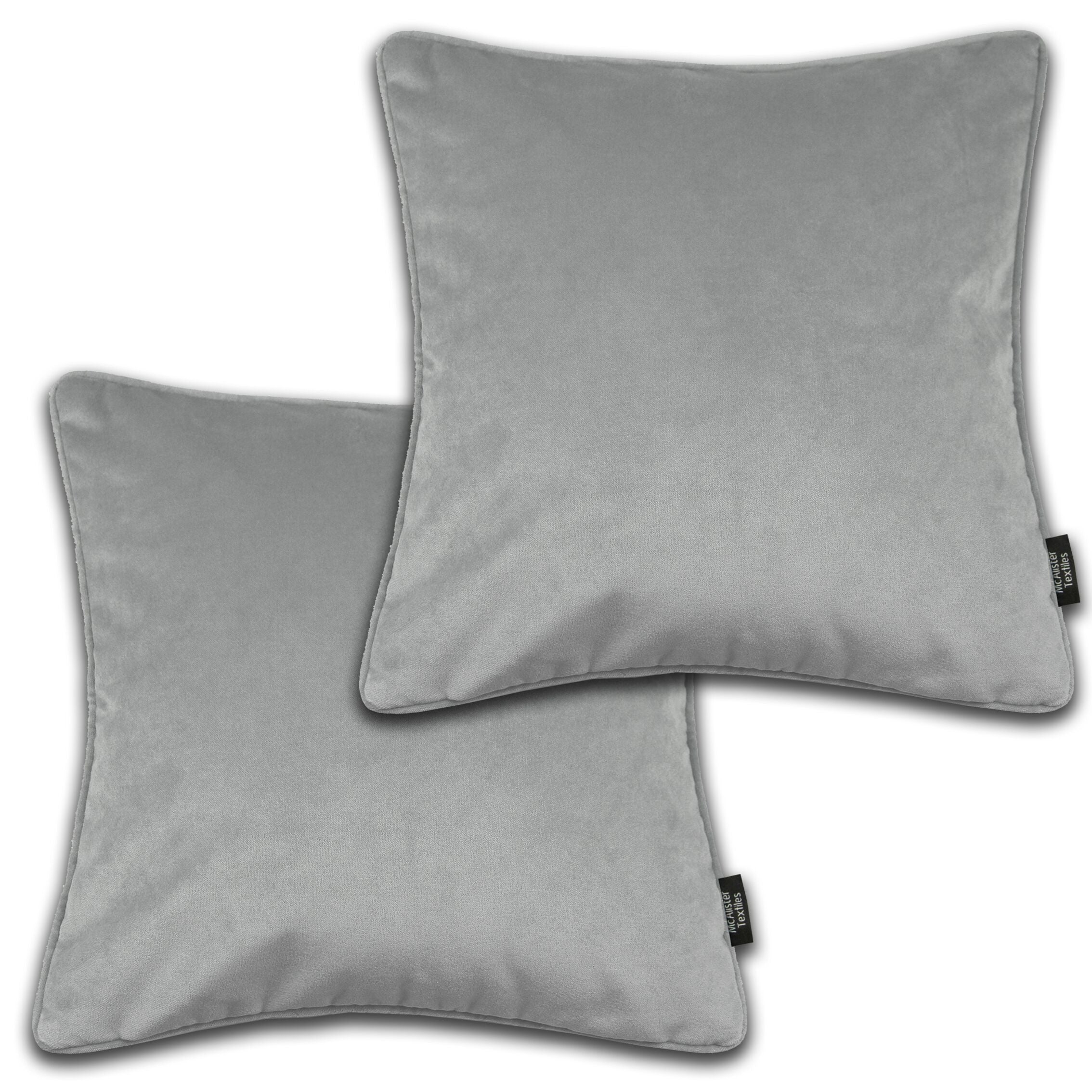 McAlister Textiles Matt Dove Grey Velvet 43cm x 43cm Piped Cushion Sets Cushions and Covers Cushion Covers Set of 2 
