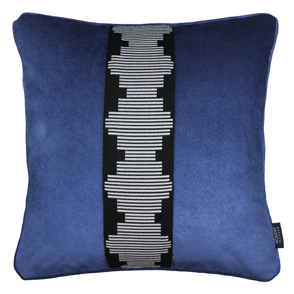 McAlister Textiles Maya Striped Navy Blue Velvet Cushion Cushions and Covers Polyester Filler 43cm x 43cm 