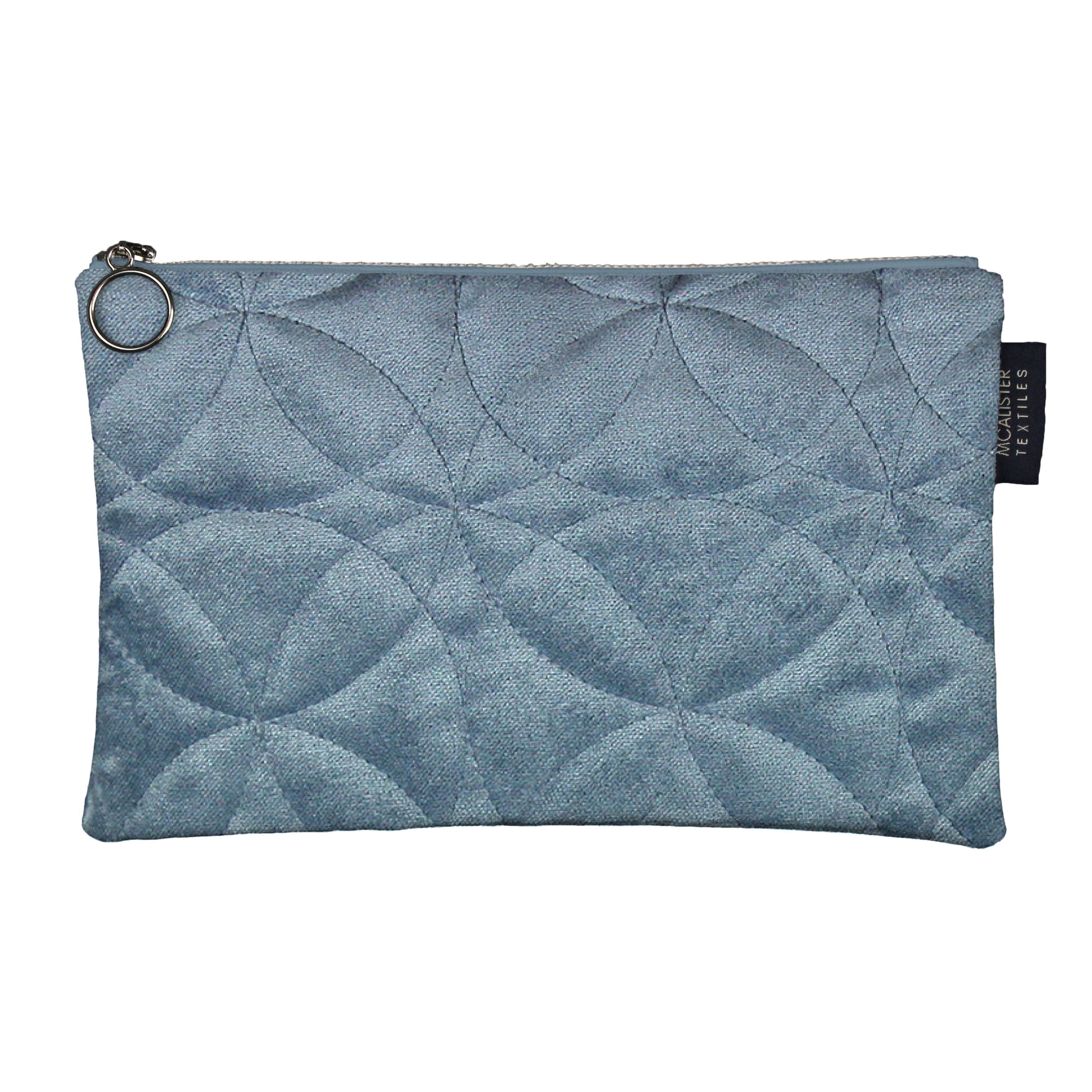 McAlister Textiles Circular Pattern Blue Velvet Makeup Bag - Large Clutch Bag 