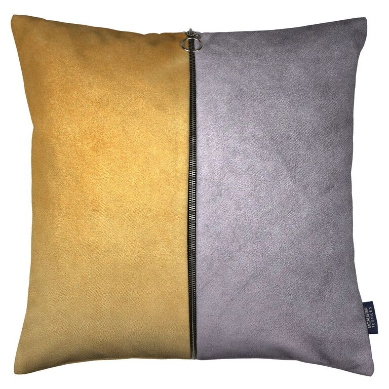 McAlister Textiles Decorative Zip Yellow + Grey Velvet Cushion Cushions and Covers Cover Only 43cm x 43cm 