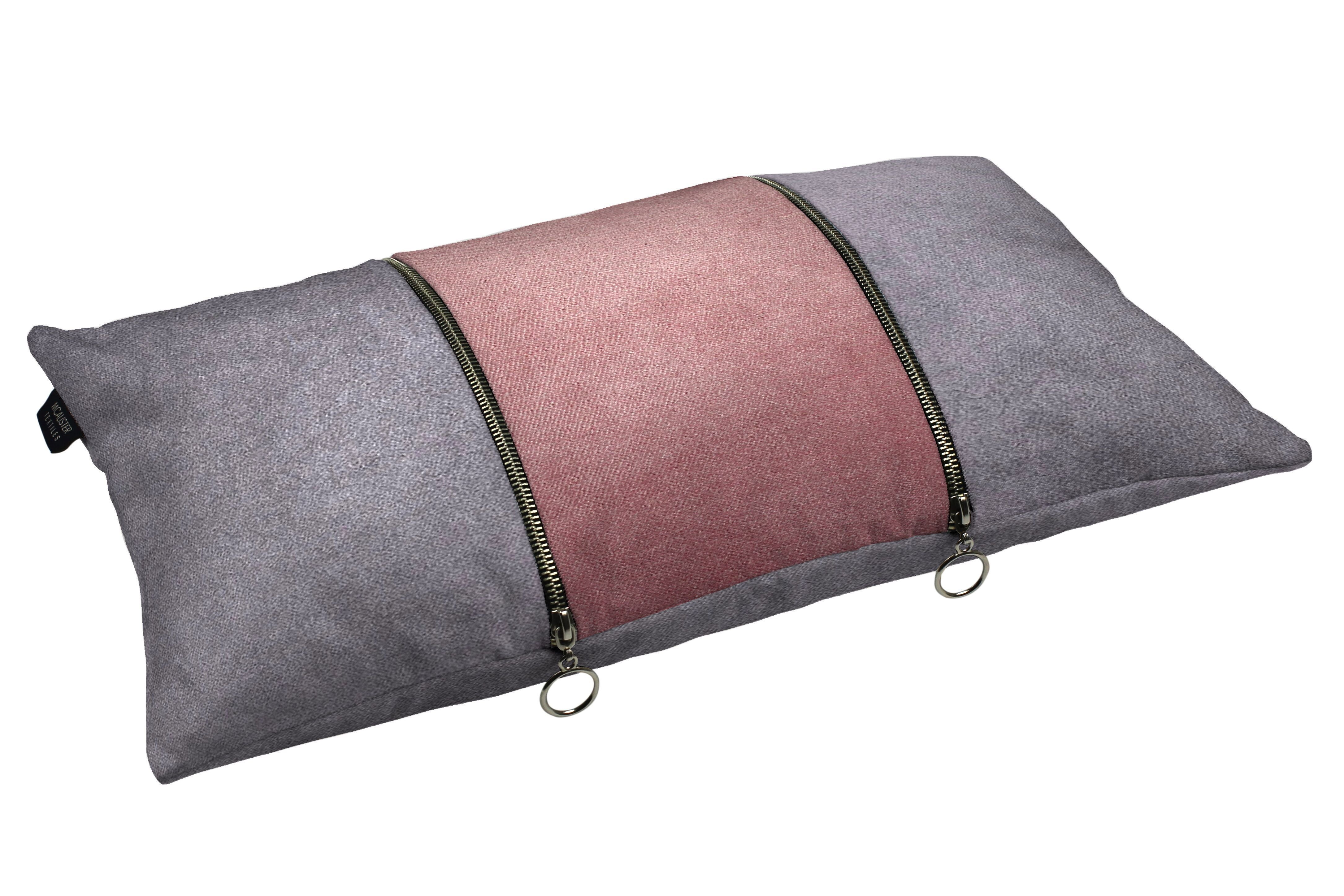 McAlister Textiles Decorative Double Zip Pink + Grey Velvet Pillow Pillow 