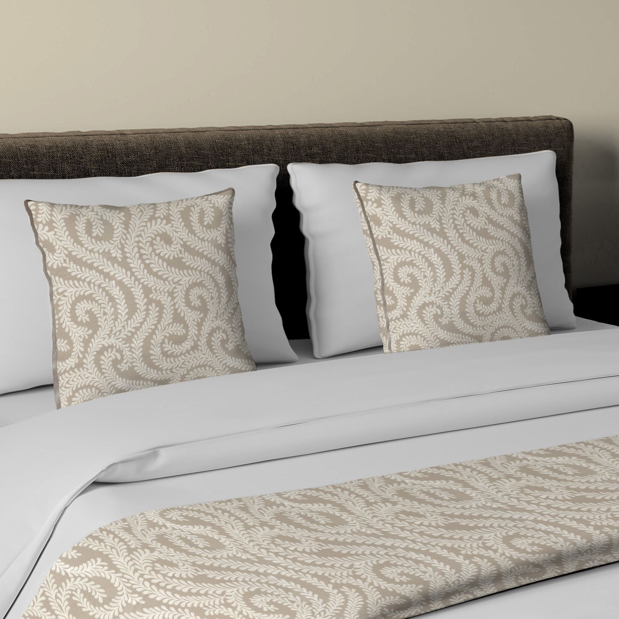 McAlister Textiles Little Leaf Pale Beige Bedding Set Bedding Set Runner (50x165cm) + 1x Cushion Cover 