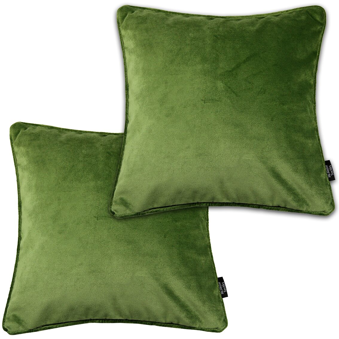 McAlister Textiles Matt Fern Green Velvet 43cm x 43cm Piped Cushion Sets Cushions and Covers Cushion Covers Set of 2 
