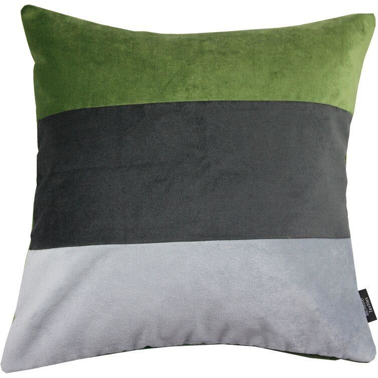 McAlister Textiles Straight Patchwork Velvet Green, Silver + Grey Cushion Cushions and Covers Cover Only 43cm x 43cm 