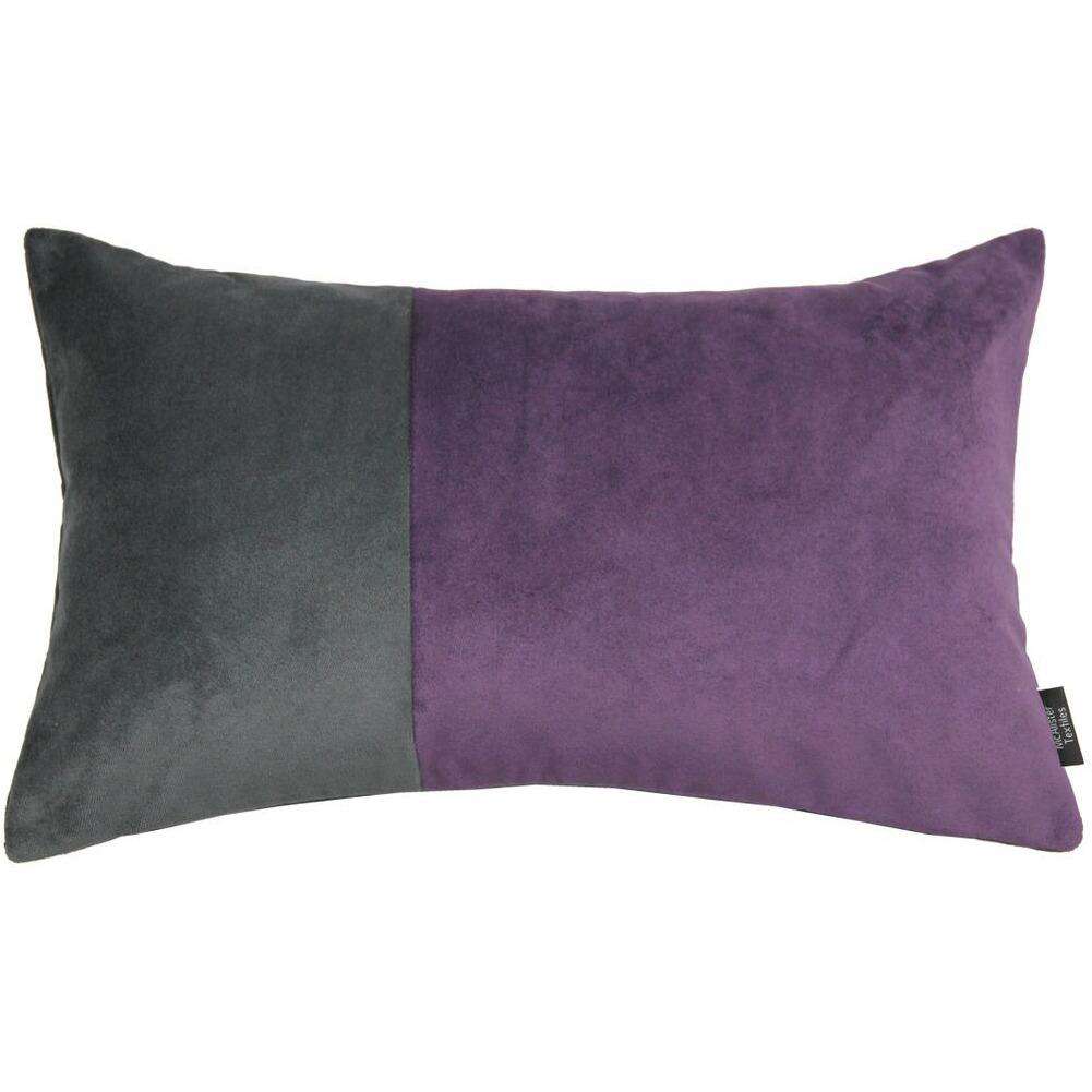 McAlister Textiles 2 Colour Patchwork Velvet Grey + Purple Pillow Pillow Cover Only 50cm x 30cm 