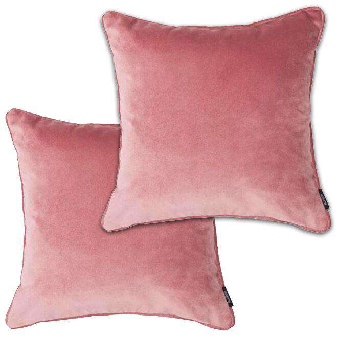 McAlister Textiles Matt Blush Pink Velvet 43cm x 43cm Piped Cushion Sets Cushions and Covers Cushion Covers Set of 2 