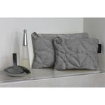 Load image into Gallery viewer, McAlister Textiles Circular Pattern Silver Velvet Makeup Bag Set Clutch Bag 
