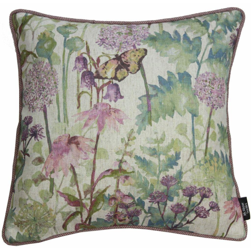 McAlister Textiles Wildflower Pastel Purple Linen Cushion Cushions and Covers Cover Only 43cm x 43cm 